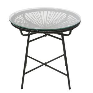 Mesa baja de jardín de resina negra y cristal L.52