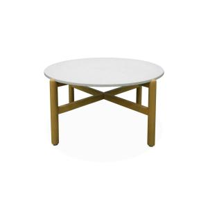 Mesa baja de jardín en madera de acacia, 70x40cm, blanco