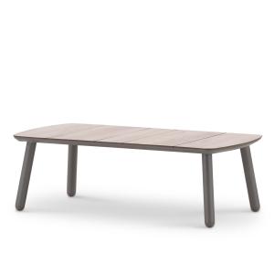 Mesa baja jardín taupé y hpl imitación madera 120x60