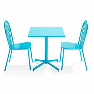 Mesa cuadrada de jardín con conjunto de sillas azules recli…