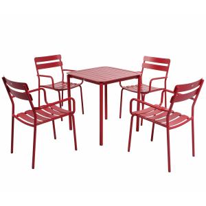 Mesa cuadrada de terraza (70 x 70 cm) y 4 sillones rojo osc…