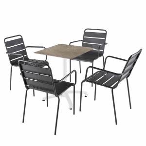 Mesa de 60x60 cm en laminado beige topo y 4 sillas de metal…