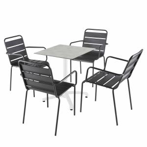 Mesa de 60x60 cm en laminado de hormigón gris y 4 sillas gr…
