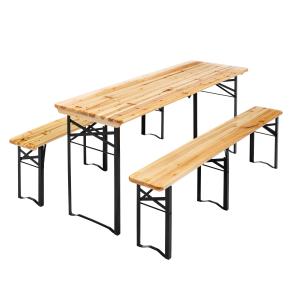 Mesa de brasserie y 2 bancos plegables de madera de 180 cm