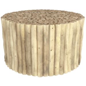 Mesa de centro de jardín redonda de 70cm en troncos de teca