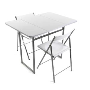 Mesa de comedor con 2 sillas en metal y pvc blanco