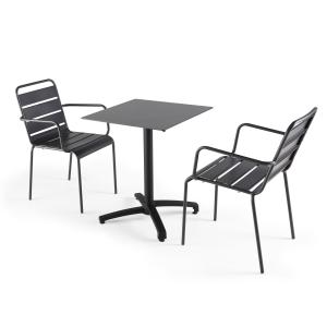 Mesa de conjunto laminado en gris pizarra y 2 sillones gris…