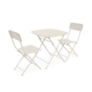 Mesa de jardín bistro con 2 sillas plegables, beige