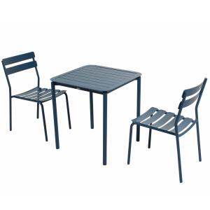 Mesa de jardín cuadrada (70 x 70 cm) y 2 sillas azul oscuro