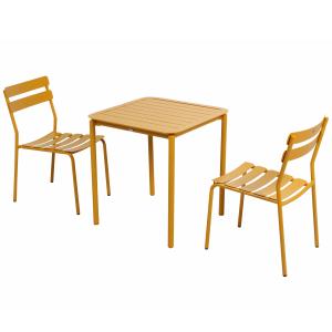 Mesa de jardín cuadrada (70 x 70 cm) y 2 sillas color amari…