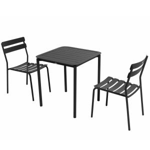 Mesa de jardín cuadrada (70 x 70 cm) y 2 sillas negras