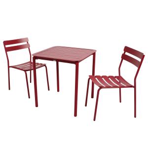 Mesa de jardín cuadrada (70 x 70 cm) y 2 sillas rojo oscuro