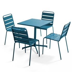 Mesa de jardín cuadrada y conjunto de 4 sillas azul pacífic…
