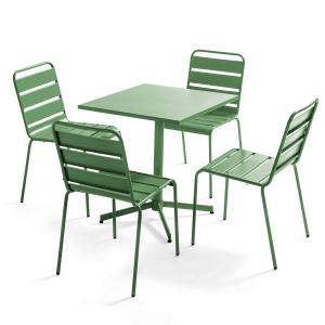 Mesa de jardín cuadrada y conjunto de 4 sillas en color ver…