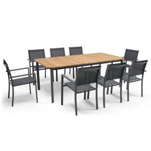 Mesa de jardín de aluminio/teca y 8 sillas