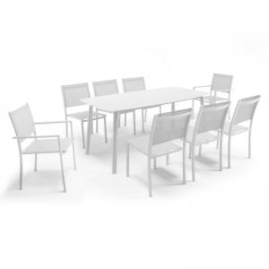 Mesa de jardín de aluminio y piedra, 6 sillas y 2 sillones…