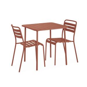 Mesa de jardín de metal con 2 sillas, terracotta
