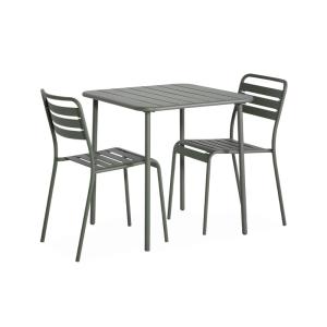 Mesa de jardín de metal con 2 sillas, verde kaki