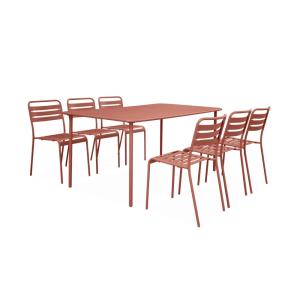 Mesa de jardín de metal con 6 sillas, terracotta