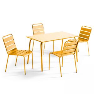 Mesa de jardín de metal y conjunto de 4 sillas amarillas