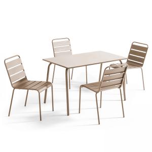 Mesa de jardín de metal y conjunto de 4 sillas color topo