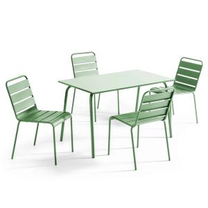 Mesa de jardín de metal y conjunto de 4 sillas en color ver…