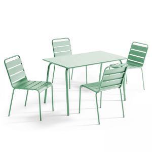 Mesa de jardín de metal y conjunto de 4 sillas en color ver…