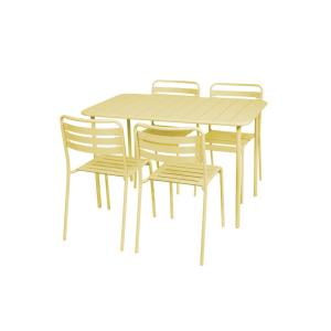 Mesa de jardín metal 4 sillas, amarillo