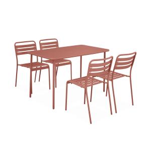 Mesa de jardín metal 4 sillas, terracotta
