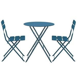 Mesa de jardín plegable redonda y 2 sillas plegables azul p…