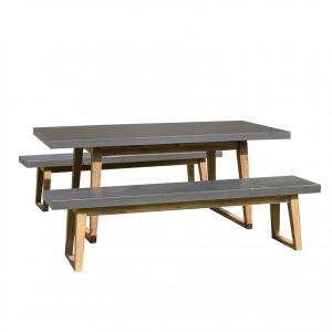 Mesa de jardín y 2 bancos de resina y madera de acacia para…