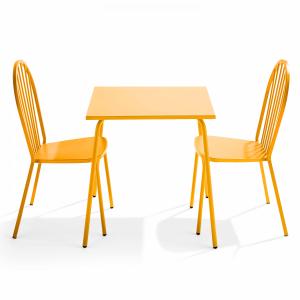Mesa de jardín y 2 sillas de acero amarillo estilo bistró