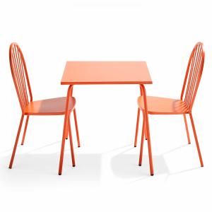 Mesa de jardín y 2 sillas de acero naranja estilo bistró