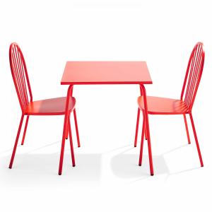 Mesa de jardín y 2 sillas de acero rojo estilo bistró