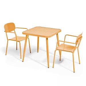 Mesa de jardín y 2 sillas de aluminio amarillo mostaza