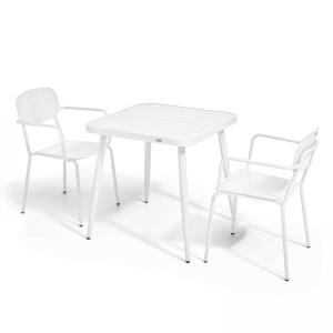 Mesa de jardín y 2 sillas de aluminio blanco