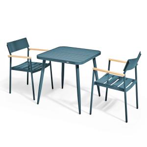 Mesa de jardín y 2 sillas de aluminio/madera azul pato