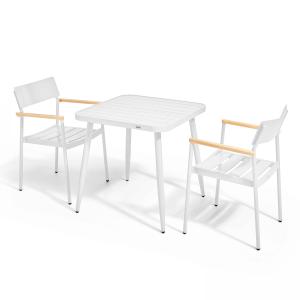 Mesa de jardín y 2 sillas de aluminio/madera blanco