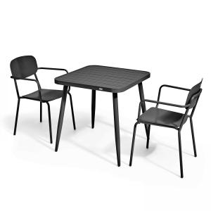 Mesa de jardín y 2 sillas de aluminio negro