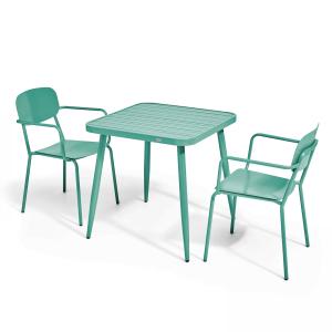 Mesa de jardín y 2 sillas de aluminio verde oliva
