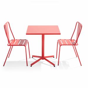 Mesa de jardín y 2 sillas rojas inclinables en conjunto