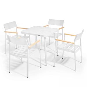 Mesa de jardín y 4 sillas de aluminio/madera blanco
