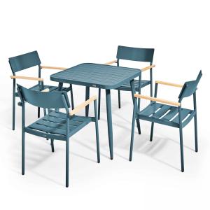 Mesa de jardín y 4 sillas de aluminio/madera en color azul…