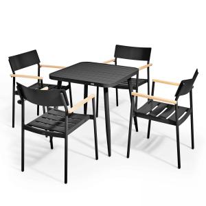 Mesa de jardín y 4 sillas de aluminio/madera negra