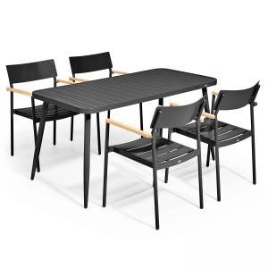 Mesa de jardín y 4 sillas de aluminio negro