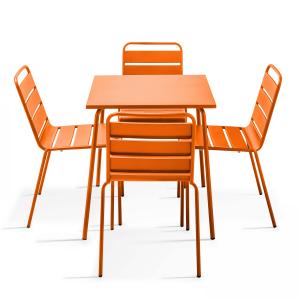 Mesa de jardín y 4 sillas de metal naranja