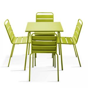 Mesa de jardín y 4 sillas de metal verde
