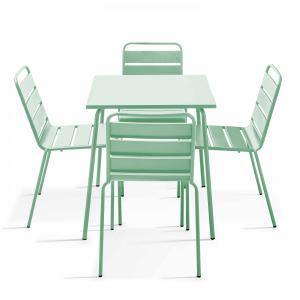 Mesa de jardín y 4 sillas de metal verde salvia