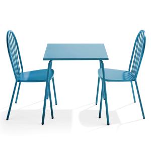 Mesa de jardín y conjunto de 2 sillas de acero azul pacífic…
