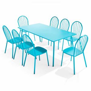 Mesa de jardín y conjunto de 8 sillas de bistró de acero az…